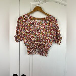 Faithful the Brand Blouse Size 6 Ditzy Floral Print Elastic waist and Sleeve